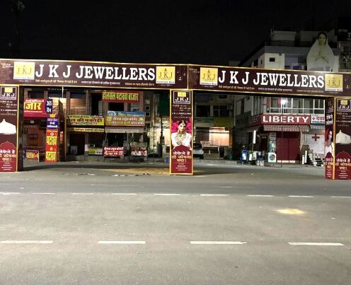 Khyati Corporation client work — outdoor branding and signage in Jaipur